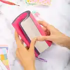 16,5x16,5 cm Pembe Yumuşak Deri Kapak Noktalı Tarihsiz Dikişli Not Okul Defteri