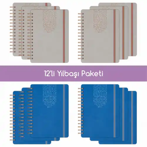12li Tarihsiz Planlayıcı Ajanda Yılbaşı Hediye Seti - 15x21 cm - Vegan Deri Kapak