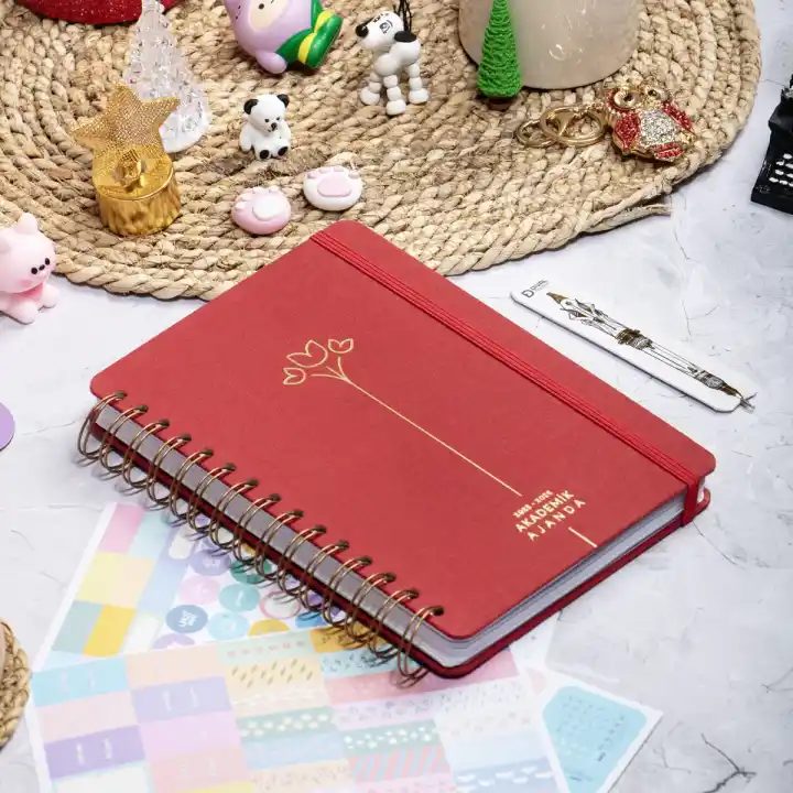 12li Öğretmenler Günü Akademik Ajanda Hediye Seti - 15x21 cm - Kumaş ve Vegan Deri