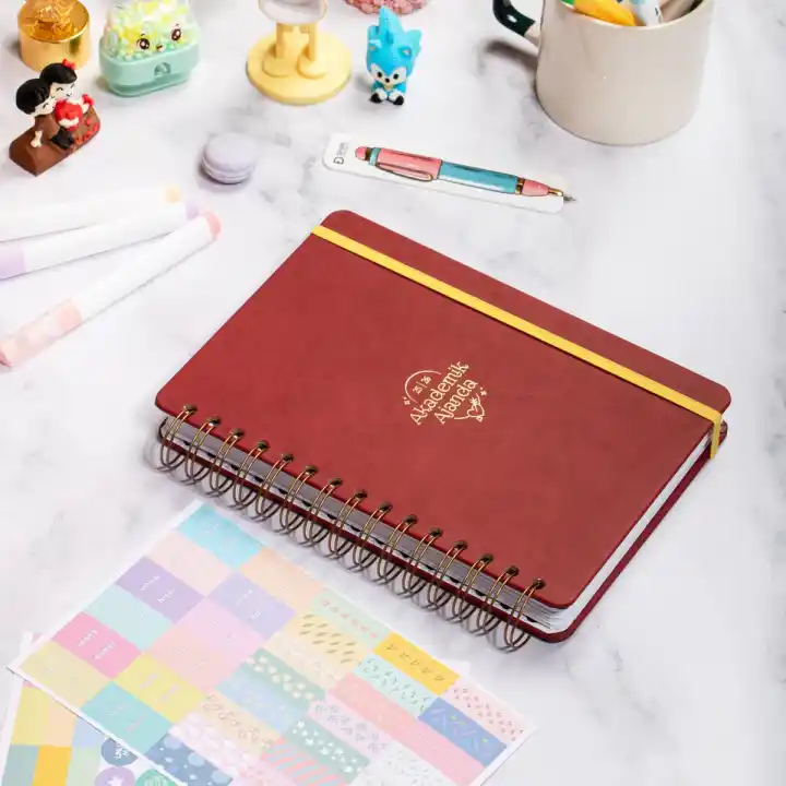 12li Öğretmenler Günü Akademik Ajanda Hediye Seti - 15x21 cm - Kumaş ve Vegan Deri