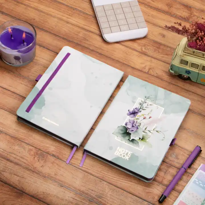 13,5x20 cm Mor Çiçekli Sert Kapak Noktalı Tarihsiz Dikişli Not Okul Defteri