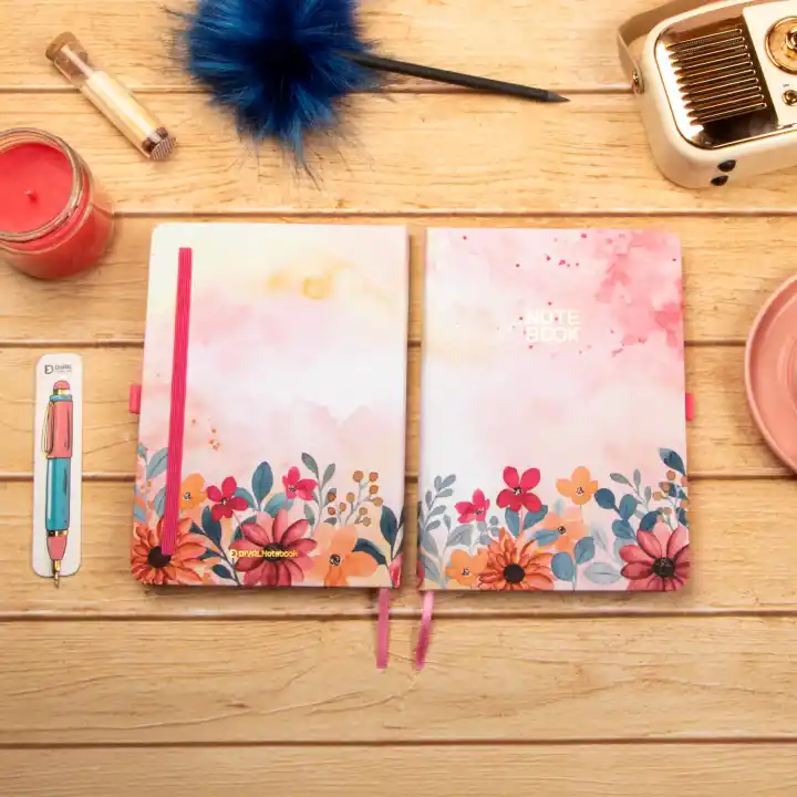 13,5x20 cm Çiçekli Sert Kapak Noktalı Tarihsiz Dikişli Not Okul Defteri