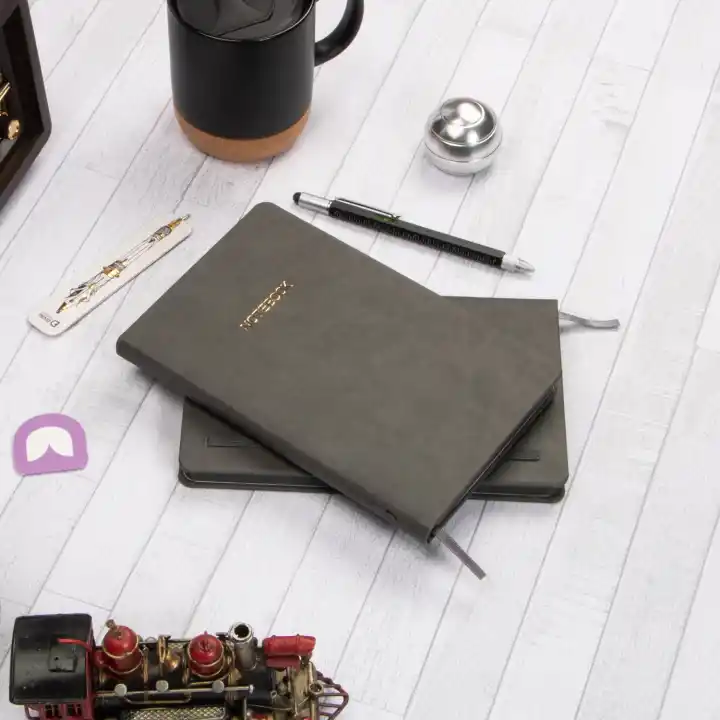 13x21 cm Füme Deri Sert Kapak Noktalı Tarihsiz Dikişli Not Okul Defteri