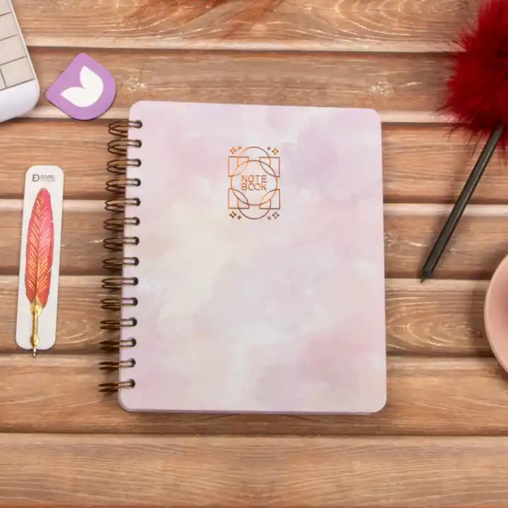 16,5x20 cm Pembe Sert Kapak Noktalı Tarihsiz Spiralli Not Okul Defteri