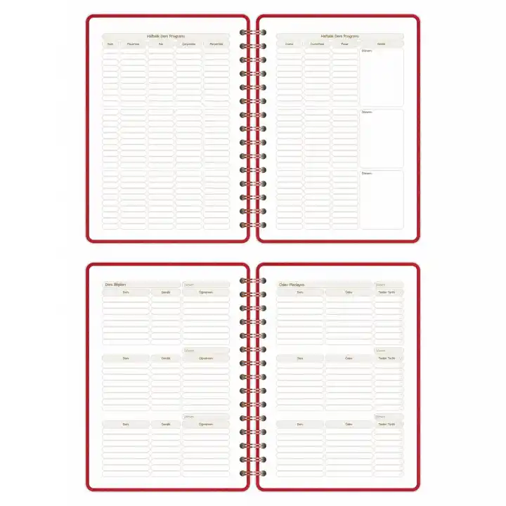 2025-2026 A5 Akademik Ajanda Spiralli Kumaş Kapak 16 Aylık - Kırmızı