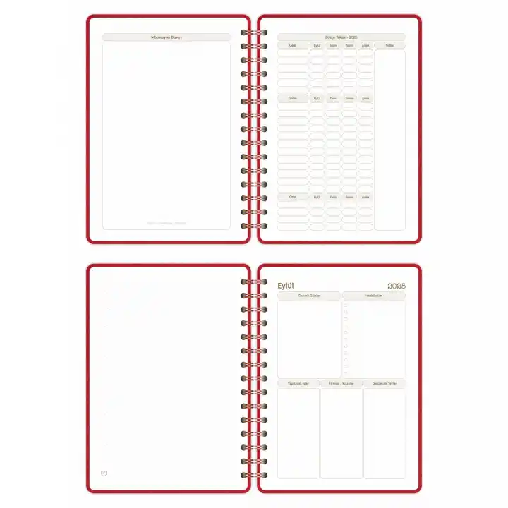 2025-2026 A5 Akademik Ajanda Spiralli Kumaş Kapak 16 Aylık - Kırmızı