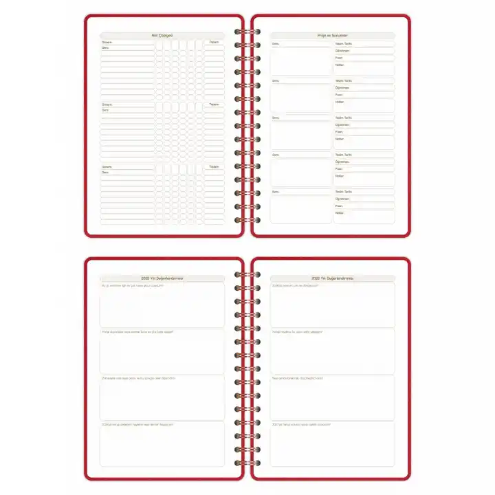 2025-2026 A5 Akademik Ajanda Spiralli Kumaş Kapak 16 Aylık - Kırmızı