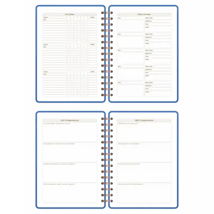 2025-2026 A5 Akademik Ajanda Spiralli Kumaş Kapak 16 Aylık - Mavi