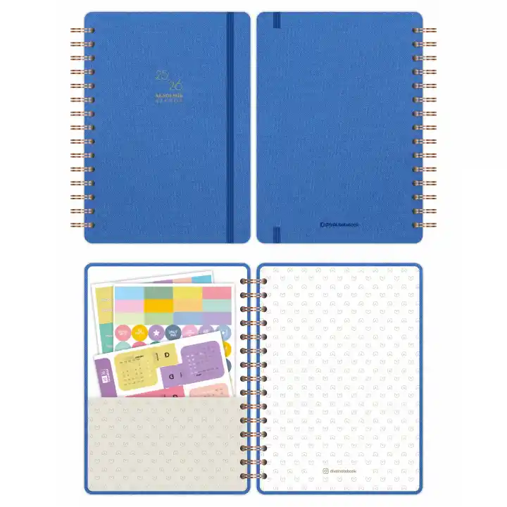 2025-2026 A5 Akademik Ajanda Spiralli Kumaş Kapak 16 Aylık - Mavi