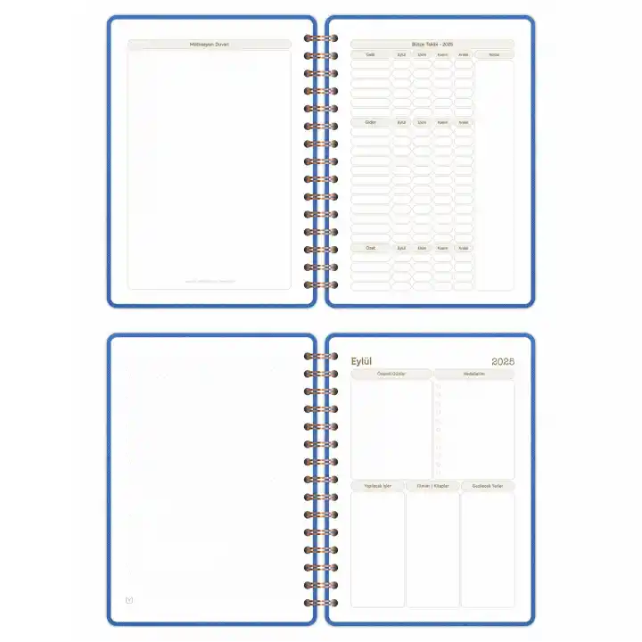 2025-2026 A5 Akademik Ajanda Spiralli Kumaş Kapak 16 Aylık - Mavi