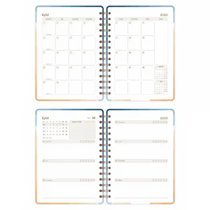 2025-2026 A5 Akademik Ajanda Spiralli Kuşe Kapak 16 Aylık - Okyanus Esintisi