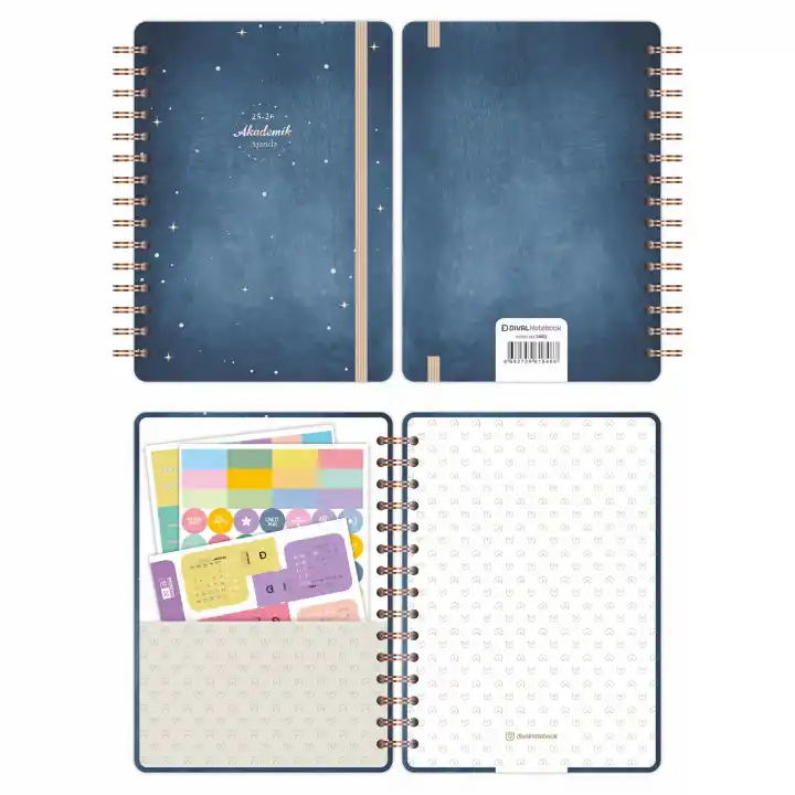 2025-2026 A5 Akademik Ajanda Spiralli Kuşe Kapak 16 Aylık - Yıldızlı Gökyüzü