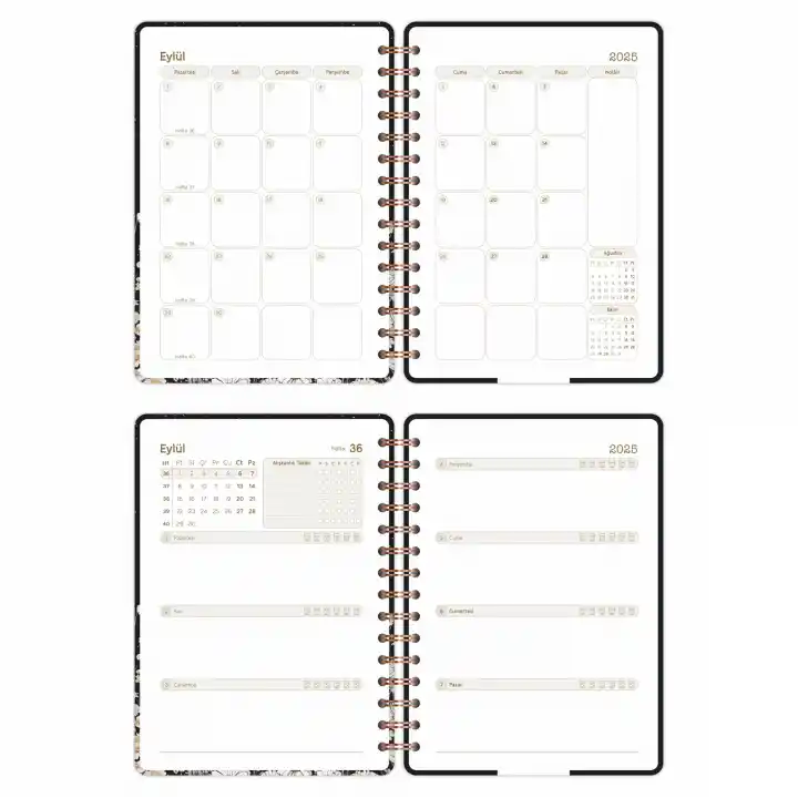 2025-2026 A5 Akademik Ajanda Spiralli Kuşe Kapak 16 Aylık - Yıldızlı Kedi