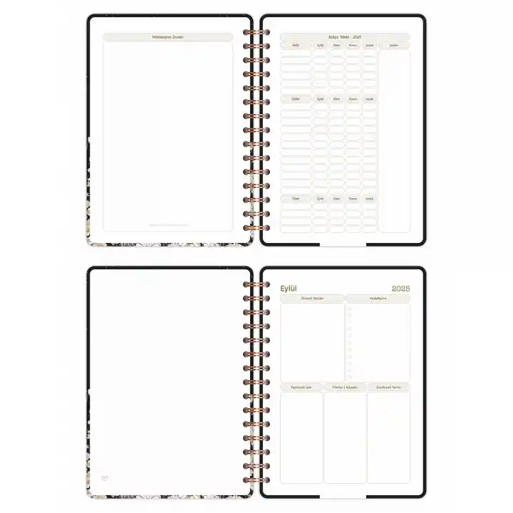 2025-2026 A5 Akademik Ajanda Spiralli Kuşe Kapak 16 Aylık - Yıldızlı Kedi