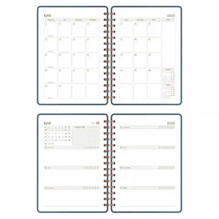 2025-2026 A5 Akademik Ajanda Spiralli Vegan Deri Kapak 16 Aylık - Antrasit