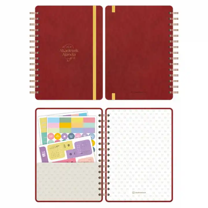 2025-2026 A5 Akademik Ajanda Spiralli Vegan Deri Kapak 16 Aylık - Bordo