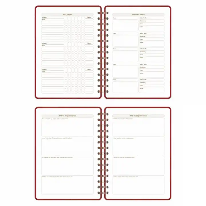 2025-2026 A5 Akademik Ajanda Spiralli Vegan Deri Kapak 16 Aylık - Bordo