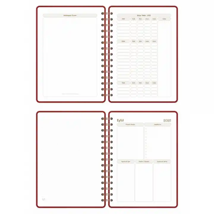 2025-2026 A5 Akademik Ajanda Spiralli Vegan Deri Kapak 16 Aylık - Bordo