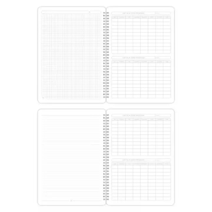 A4 Spiralli Karton Kapak 2’li Set Kareli Ders Programlı Not Okul Defteri - Pastel Serisi