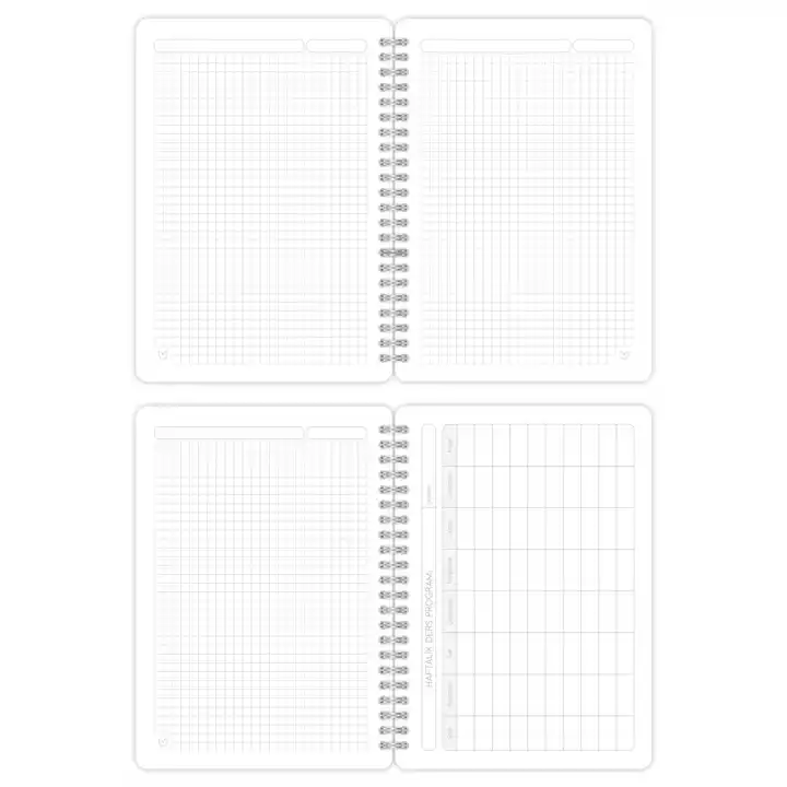 A5 Spiralli Karton Kapak 2li Set Kareli Ders Programlı Not Okul Defteri - Galaksi Serisi Vol. 1