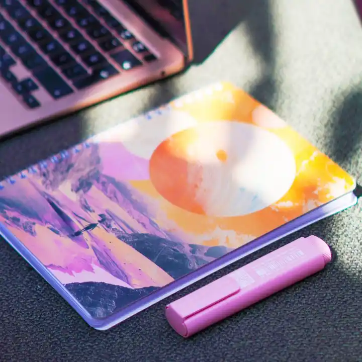 A5 Spiralli Karton Kapak 2li Set Kareli Ders Programlı Not Okul Defteri - Galaksi Serisi Vol. 2