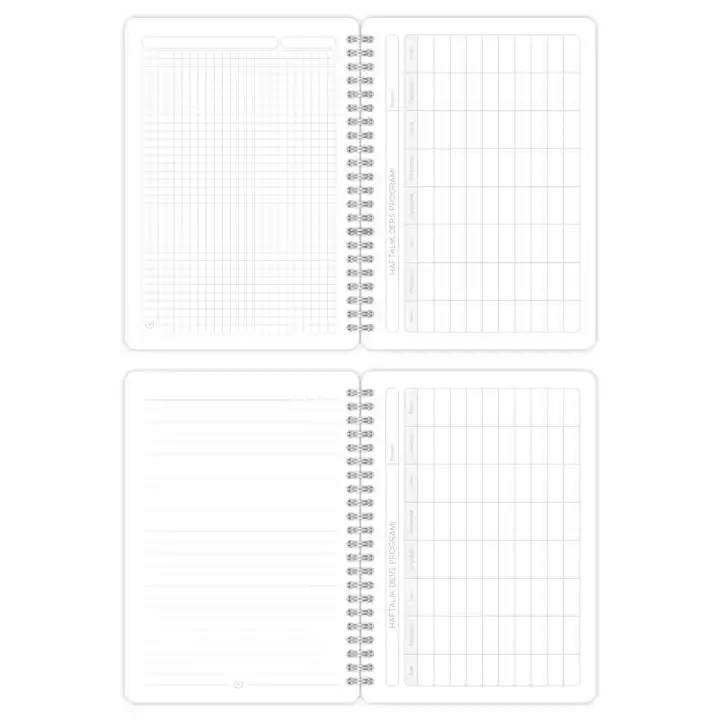 A5 Spiralli Karton Kapak 4lü Set 2 Kareli 2 Çizgili Ders Programlı Not Okul Defteri - Meow Kedi Serisi