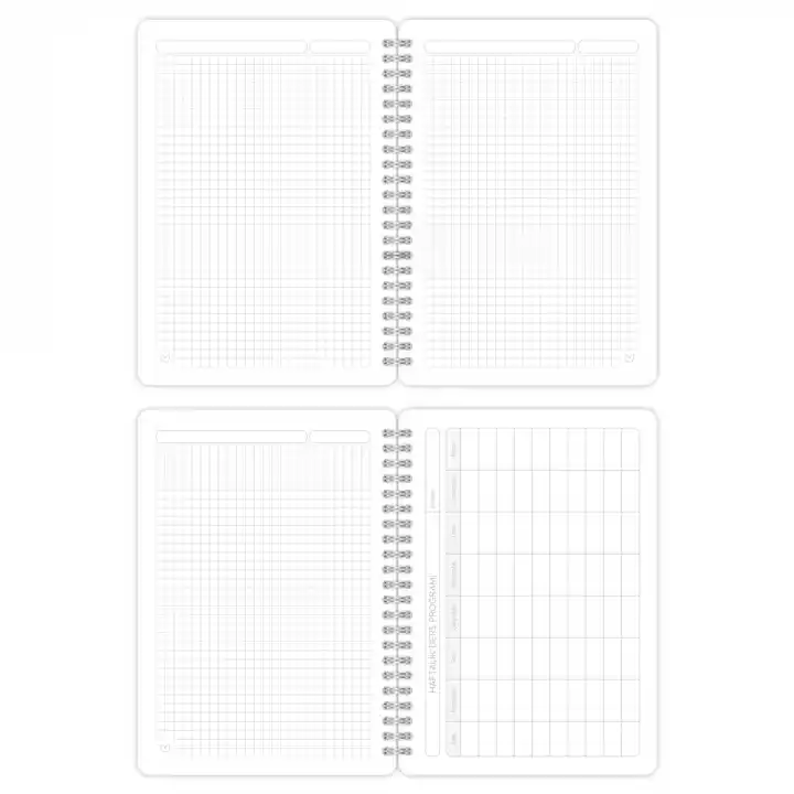 A5 Spiralli Karton Kapak 4lü Set Kareli Ders Programlı Not Okul Defteri - Akademi Serisi