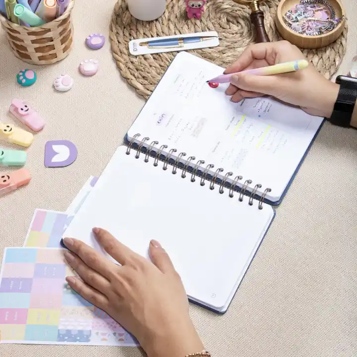 A5 Süresiz Haftalık Planlayıcı Spiralli Kumaş Kapak - Mavi