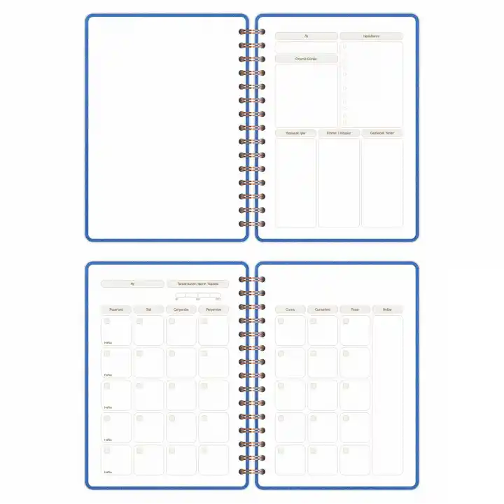 A5 Süresiz Haftalık Planlayıcı Spiralli Kumaş Kapak - Mavi