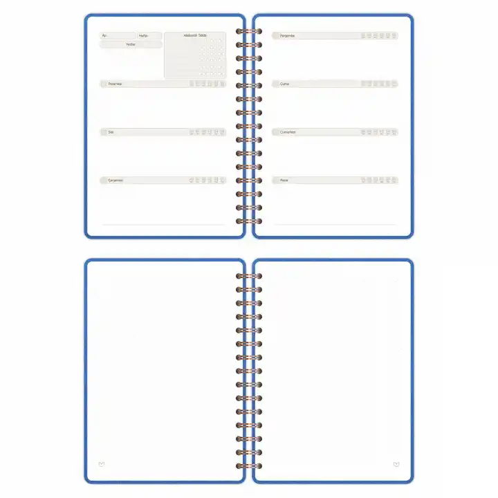A5 Süresiz Haftalık Planlayıcı Spiralli Kumaş Kapak - Mavi
