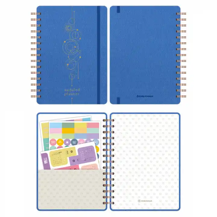 A5 Süresiz Haftalık Planlayıcı Spiralli Kumaş Kapak - Mavi