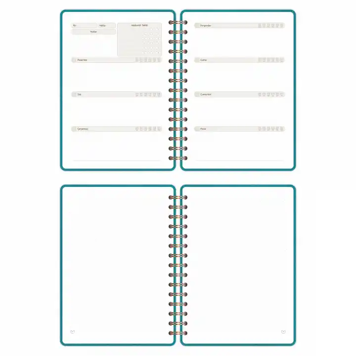 A5 Süresiz Haftalık Planlayıcı Spiralli Kumaş Kapak - Turkuaz