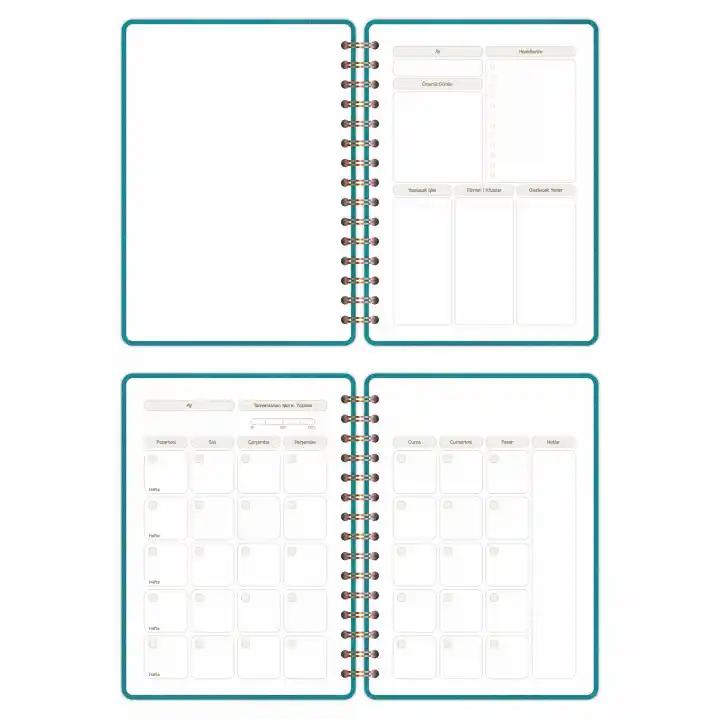 A5 Süresiz Haftalık Planlayıcı Spiralli Kumaş Kapak - Turkuaz