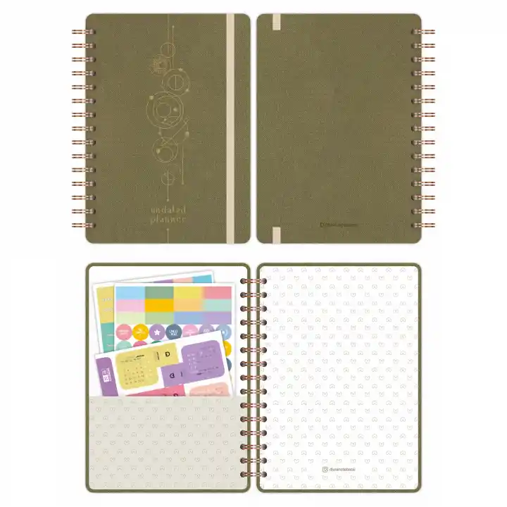 A5 Süresiz Haftalık Planlayıcı Spiralli Kumaş Kapak - Haki
