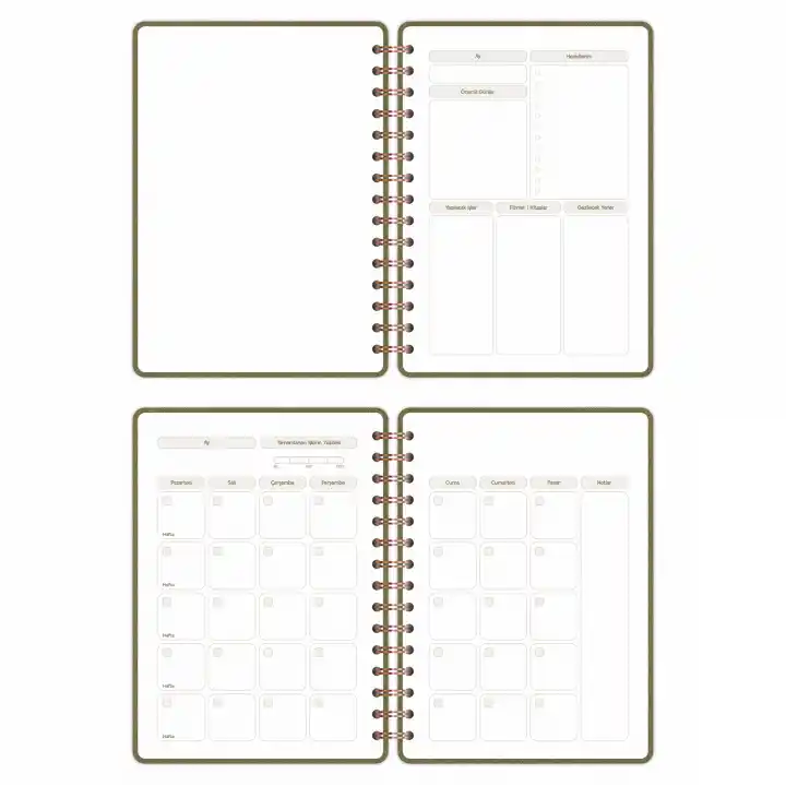 A5 Süresiz Haftalık Planlayıcı Spiralli Kumaş Kapak - Haki