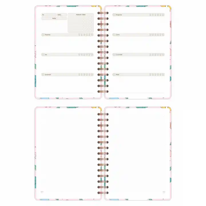 A5 Süresiz Haftalık Planlayıcı Spiralli Kuşe Kapak - Çiçek Bahçesi