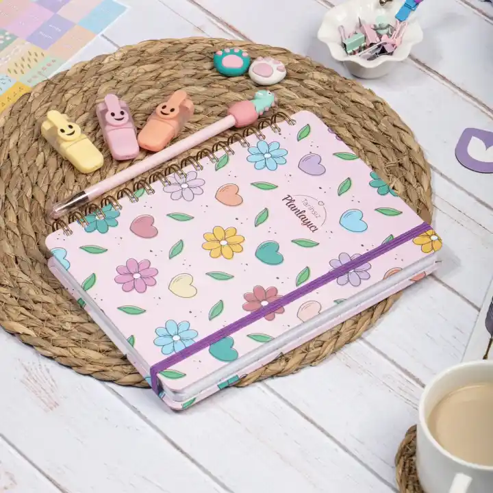 A5 Süresiz Haftalık Planlayıcı Spiralli Kuşe Kapak - Çiçek Bahçesi