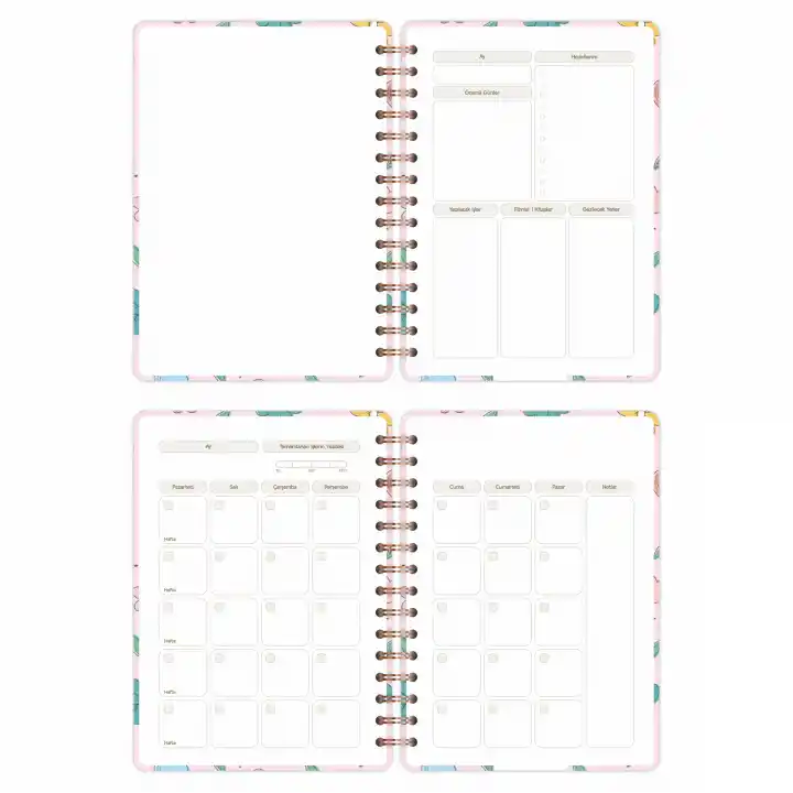 A5 Süresiz Haftalık Planlayıcı Spiralli Kuşe Kapak - Çiçek Bahçesi