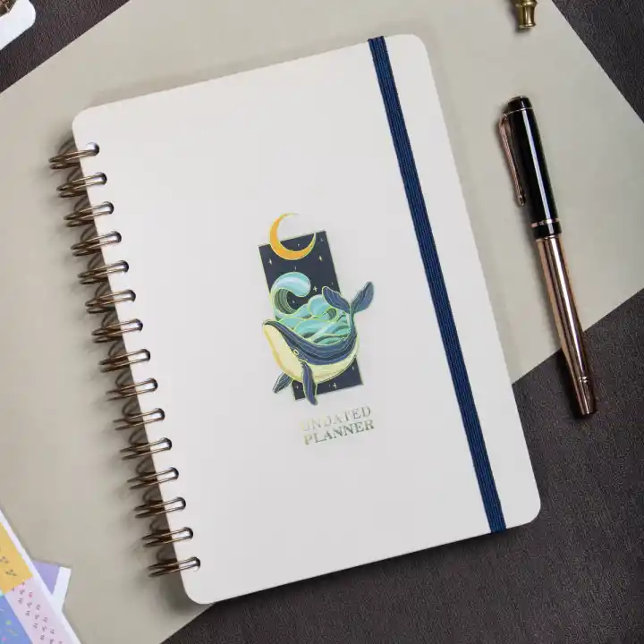 A5 Süresiz Haftalık Planlayıcı Spiralli Kuşe Kapak - Krem Deniz