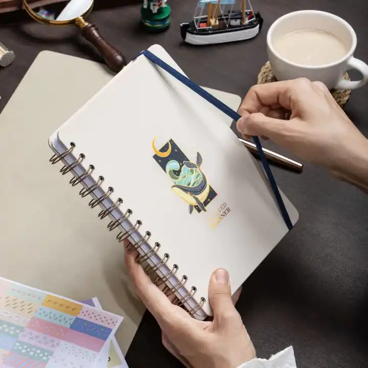 A5 Süresiz Haftalık Planlayıcı Spiralli Kuşe Kapak - Krem Deniz