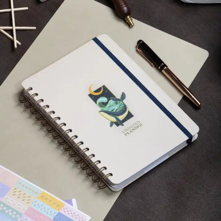 A5 Süresiz Haftalık Planlayıcı Spiralli Kuşe Kapak - Krem Deniz