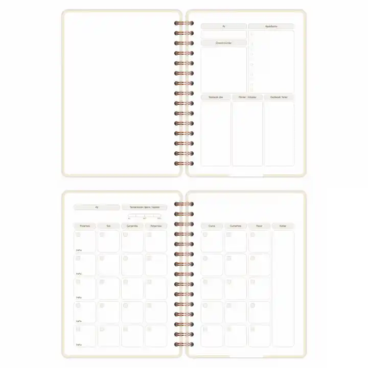 A5 Süresiz Haftalık Planlayıcı Spiralli Kuşe Kapak - Krem Deniz