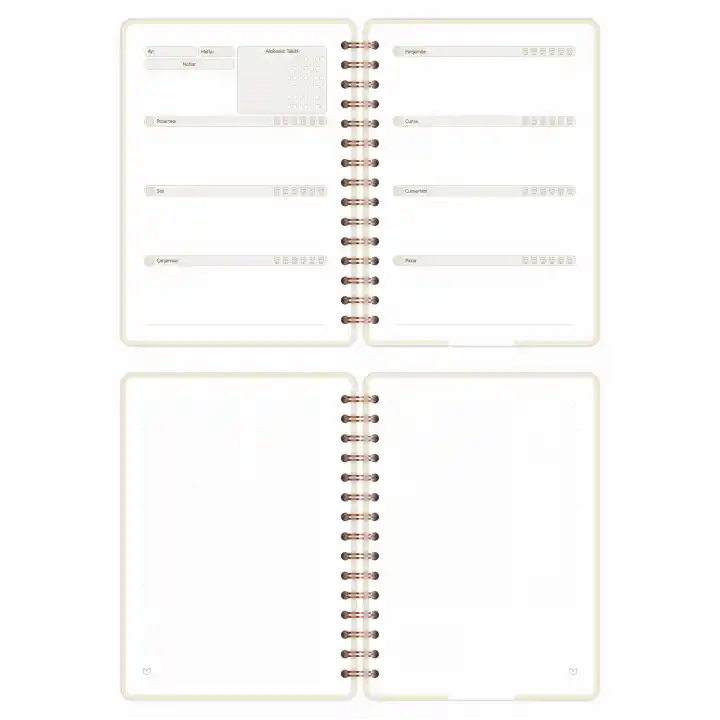 A5 Süresiz Haftalık Planlayıcı Spiralli Kuşe Kapak - Krem Deniz