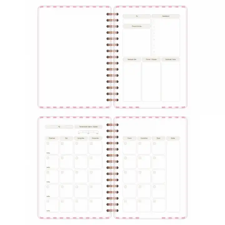 A5 Süresiz Haftalık Planlayıcı Spiralli Kuşe Kapak - Pembe Çizgili