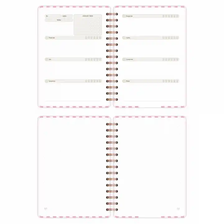 A5 Süresiz Haftalık Planlayıcı Spiralli Kuşe Kapak - Pembe Çizgili