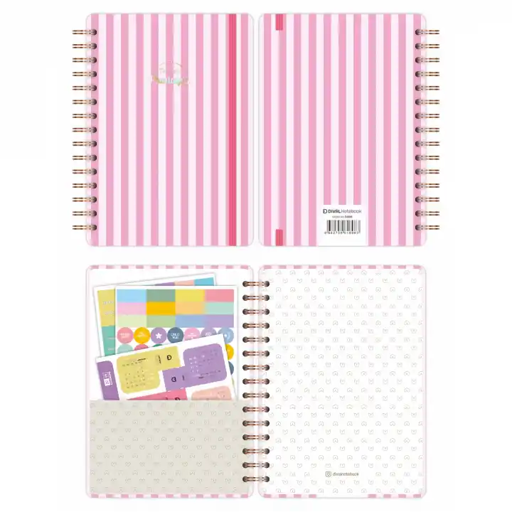A5 Süresiz Haftalık Planlayıcı Spiralli Kuşe Kapak - Pembe Çizgili