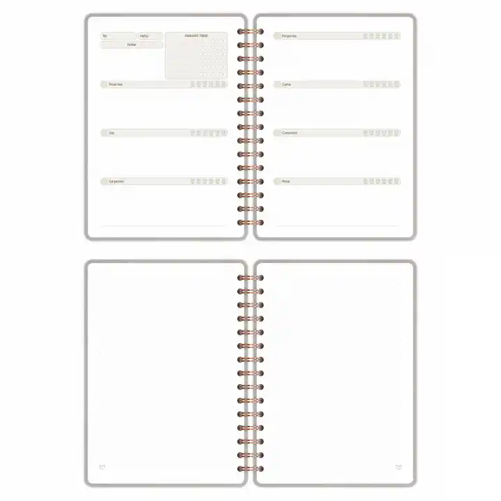 A5 Süresiz Haftalık Planlayıcı Spiralli Vegan Deri Kapak - Krem