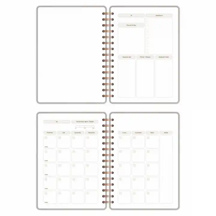 A5 Süresiz Haftalık Planlayıcı Spiralli Vegan Deri Kapak - Krem