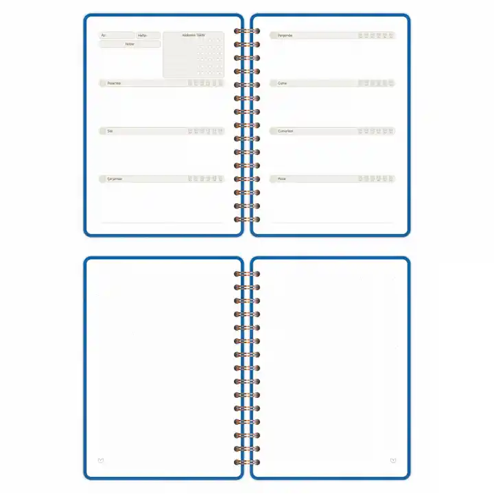 A5 Süresiz Haftalık Planlayıcı Spiralli Vegan Deri Kapak - Mavi