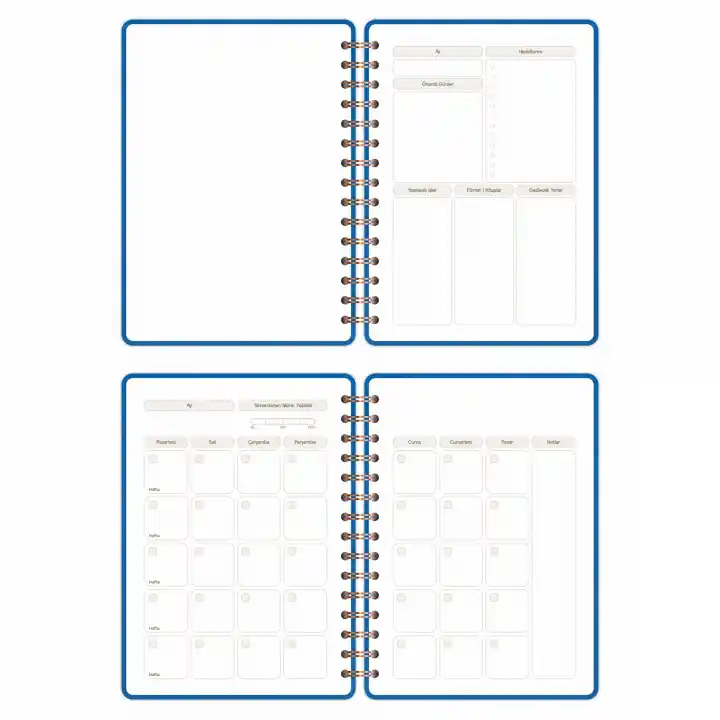 A5 Süresiz Haftalık Planlayıcı Spiralli Vegan Deri Kapak - Mavi